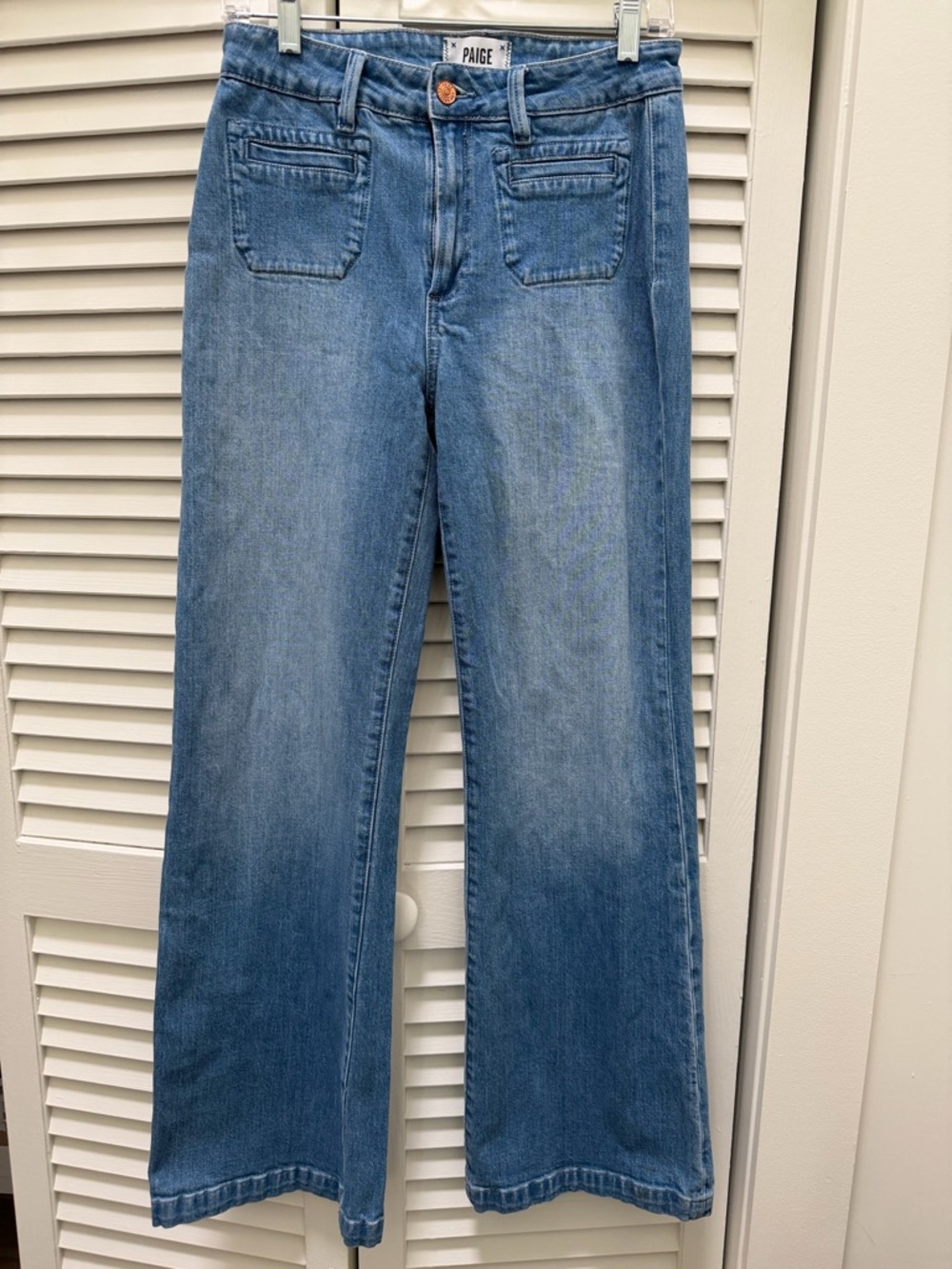 PAIGE Medium Blue Wide-Leg Denim Jeans